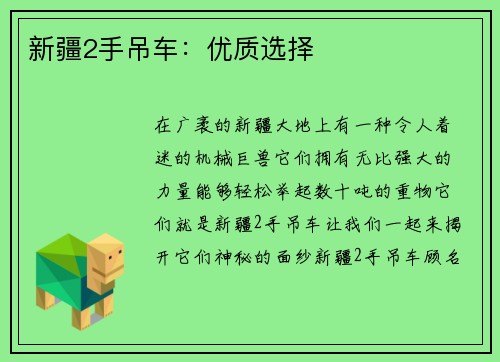 新疆2手吊车：优质选择