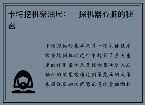 卡特挖机柴油尺：一探机器心脏的秘密