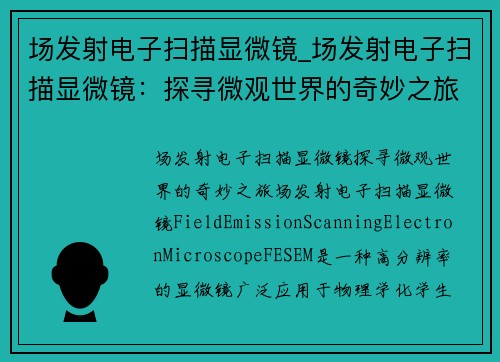 场发射电子扫描显微镜_场发射电子扫描显微镜：探寻微观世界的奇妙之旅